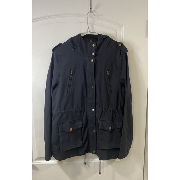 Eden Society Holly Hooded Utility Cargo Jacket L Dark Gray Drawstring Waist - Picture 8 of 14